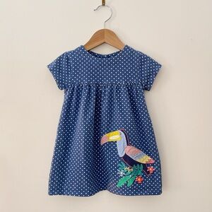 MINI BODEN VGUC Colorful Tucan Appliqué Polka Dot Dress